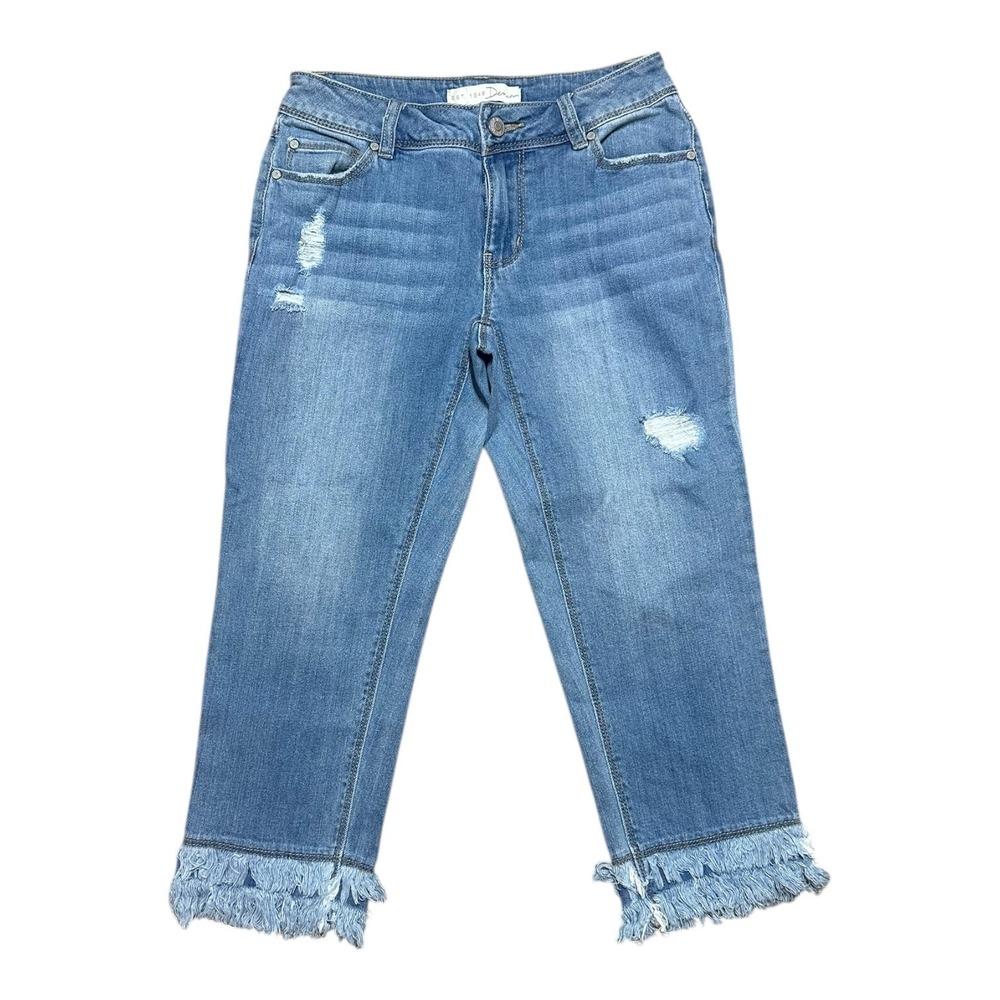 EST‎ 1946 Denim Mid Rise Distressed Frayed Hem Cropped Jeans Womens Size 2